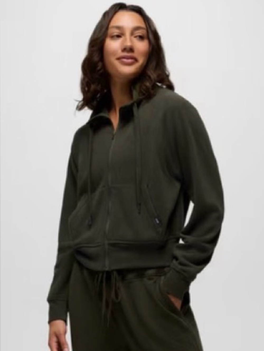 Prana Dark Green Full Zip Sweatshirt with Drawstring
